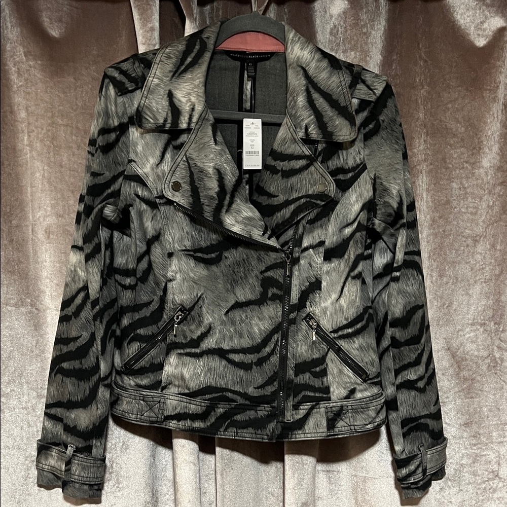 White House Black Market Tiger Print Moto Jacket Size 12